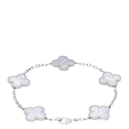 Van Cleef & Arpels 18K White Gold Chalcedony 5 Motifs Vintage Alhambra Bracelet 2 of 4