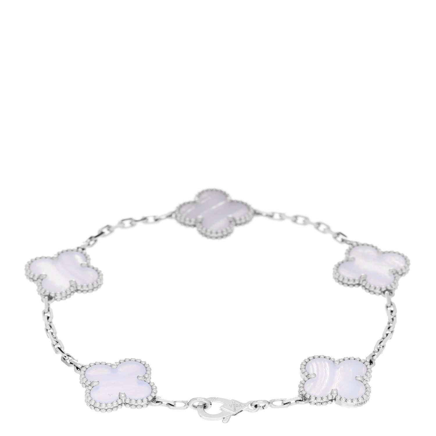 Van Cleef & Arpels 18K White Gold Chalcedony 5 Motifs Vintage Alhambra Bracelet 2 of 4