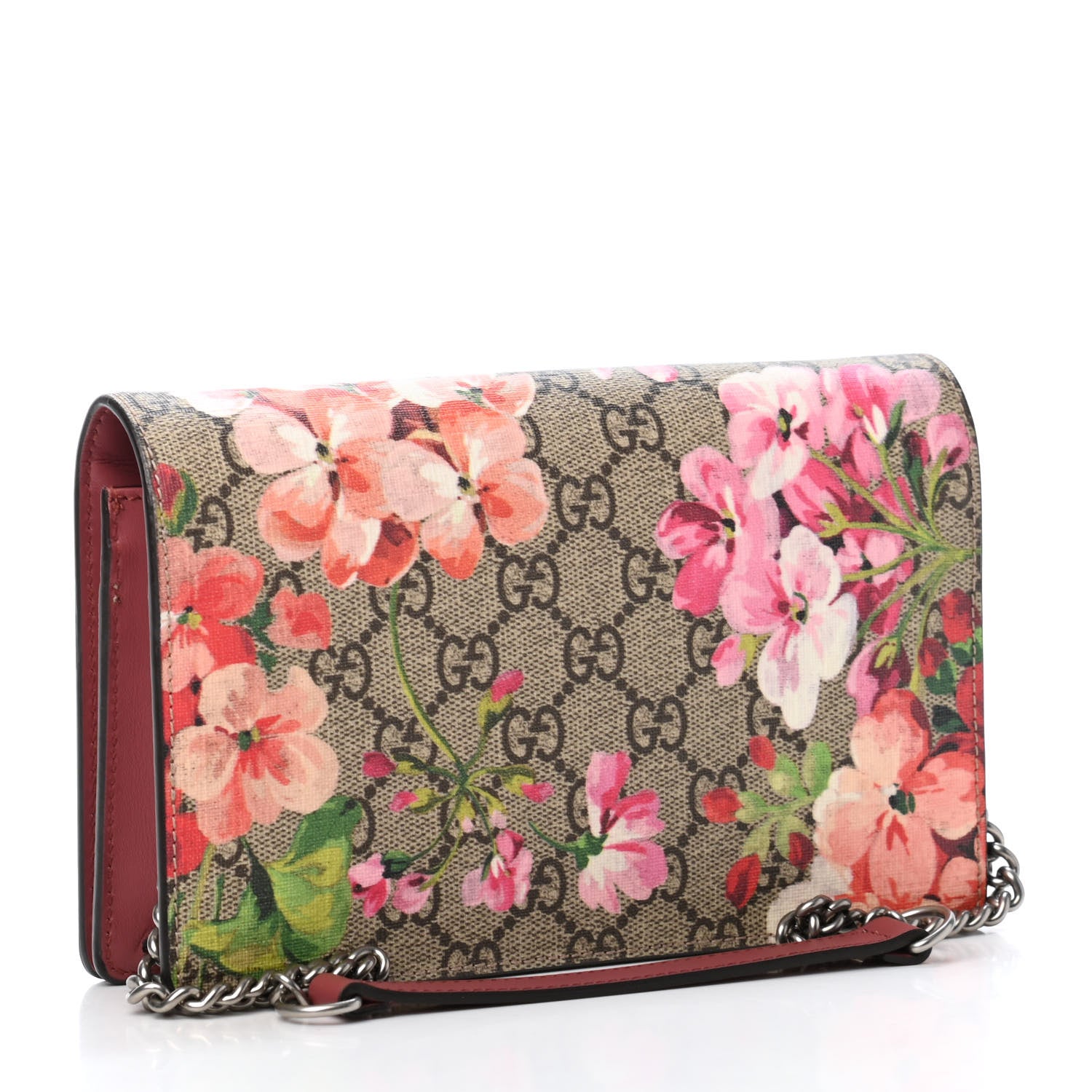 Gucci GG Supreme Monogram Blooms Chain Wallet Beige Multicolor Dry Rose 2 of 4