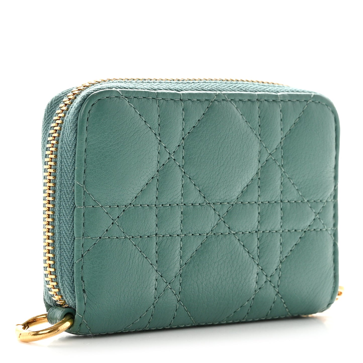 Grained Calfskin Supple Cannage Caro Compact Wallet Vert Tundra