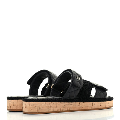 Chanel Cord Lambskin Quilted Logo Sandals 39 Black 3 of 4