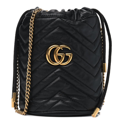 Gucci Calfskin Matelasse Mini GG Marmont 2.0 Bucket Bag Black 1 of 8