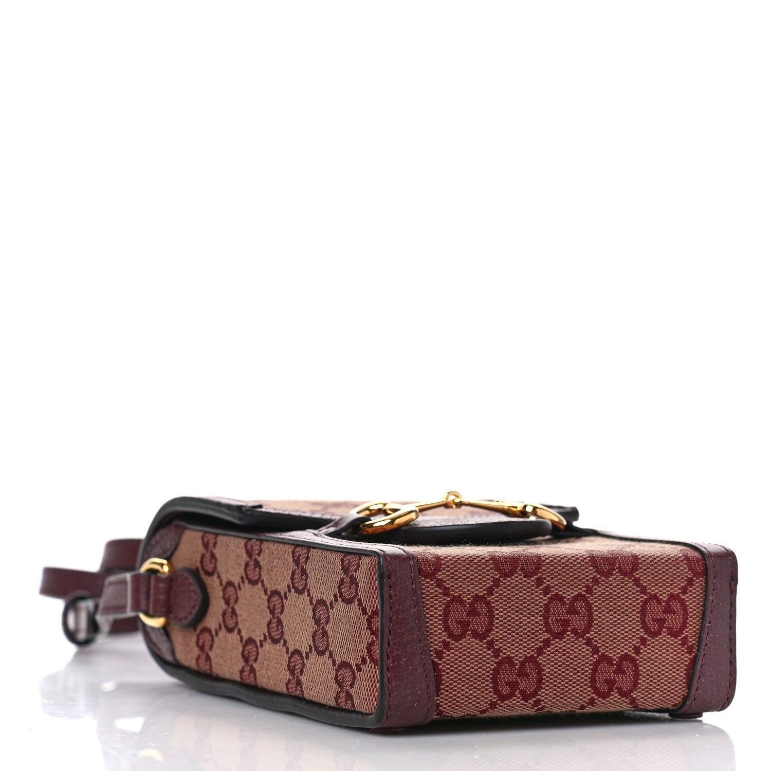 Gucci Monogram Textured Dollar Calfskin Mini Horsebit 1955 Crossbody Bag Sahara Rubino Chardonnay 4 of 9