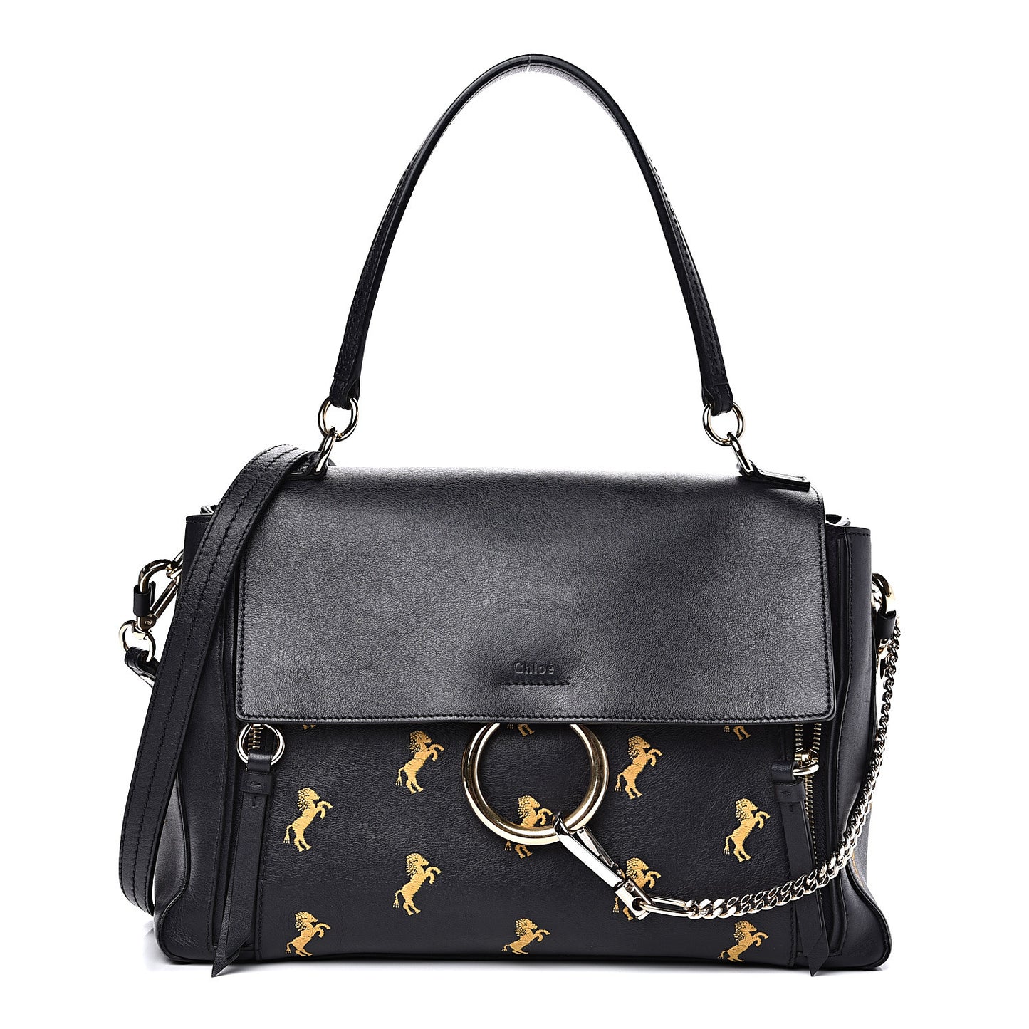 Smooth Calfskin Little Horses Embroidered Medium Faye Day Shoulder Bag Full Blue