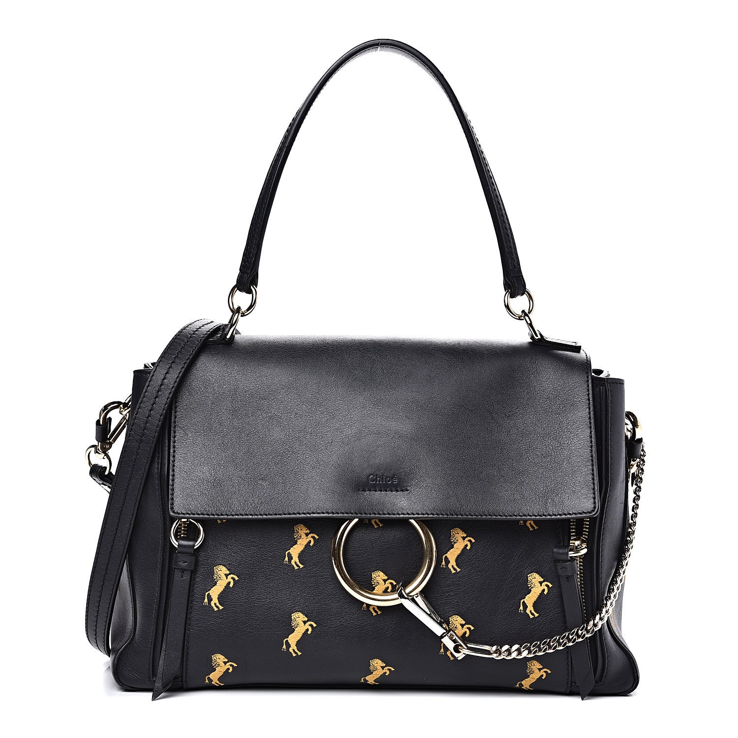 Chloe Smooth Calfskin Little Horses Embroidered Medium Faye Day Shoulder Bag Full Blue 1 of 15