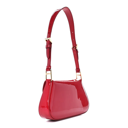 Prada Vernice Triangle Logo Flap Adjustable Strap Shoulder Bag Cherry 3 of 10