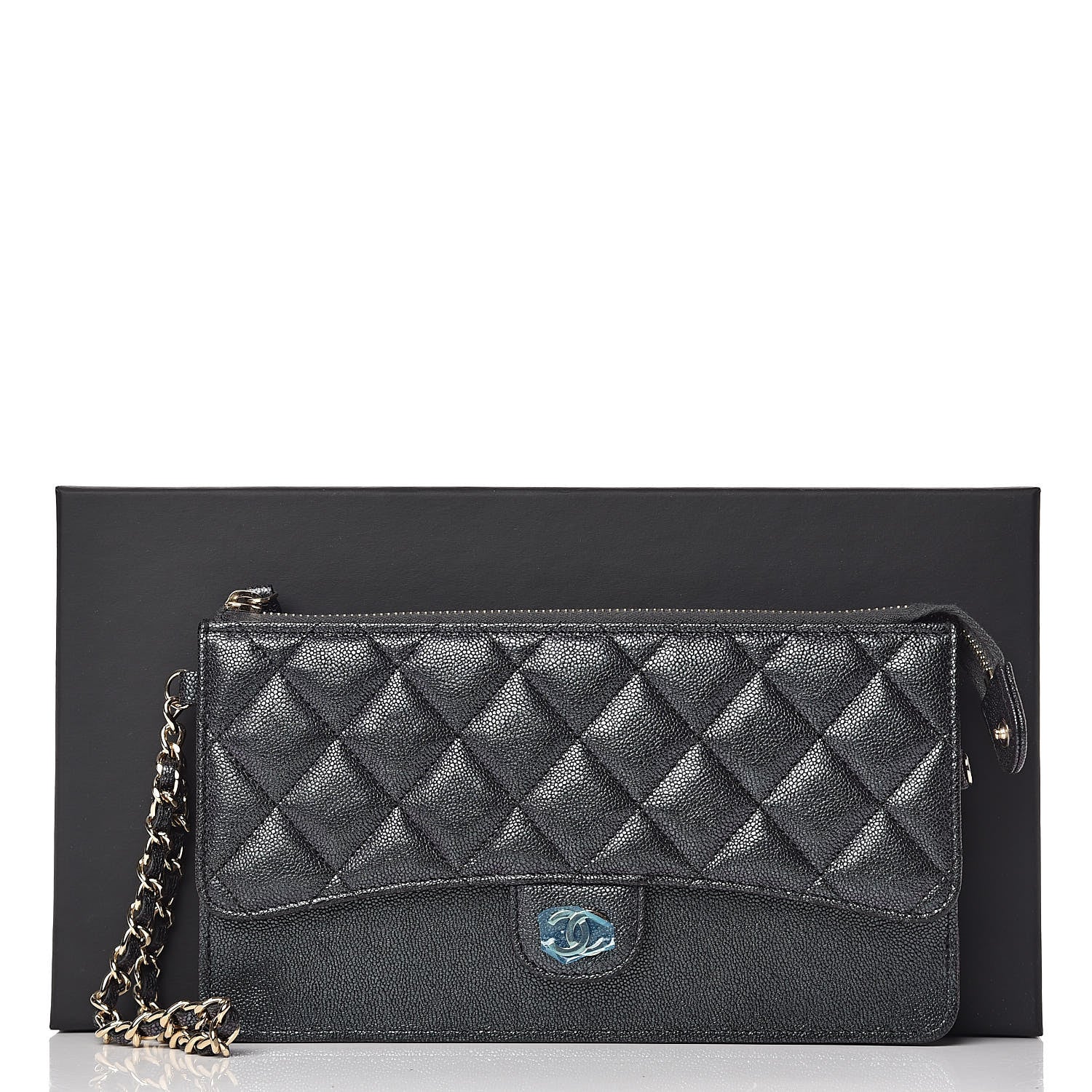 Chanel Iridescent Caviar Quilted Classic Pouch With Handle Black 8 of 8