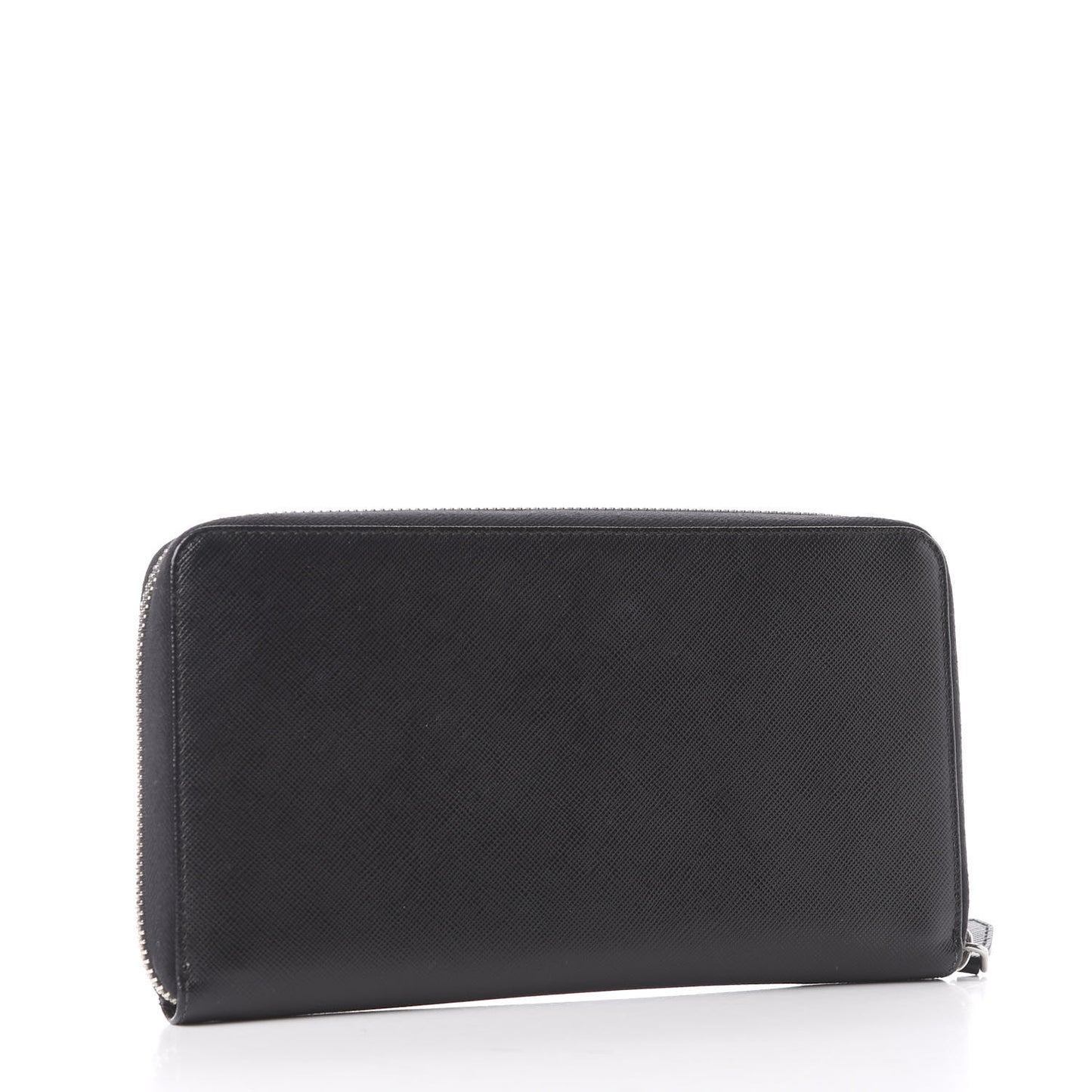 Saffiano Metal Large Zip Around Travel Wallet Black