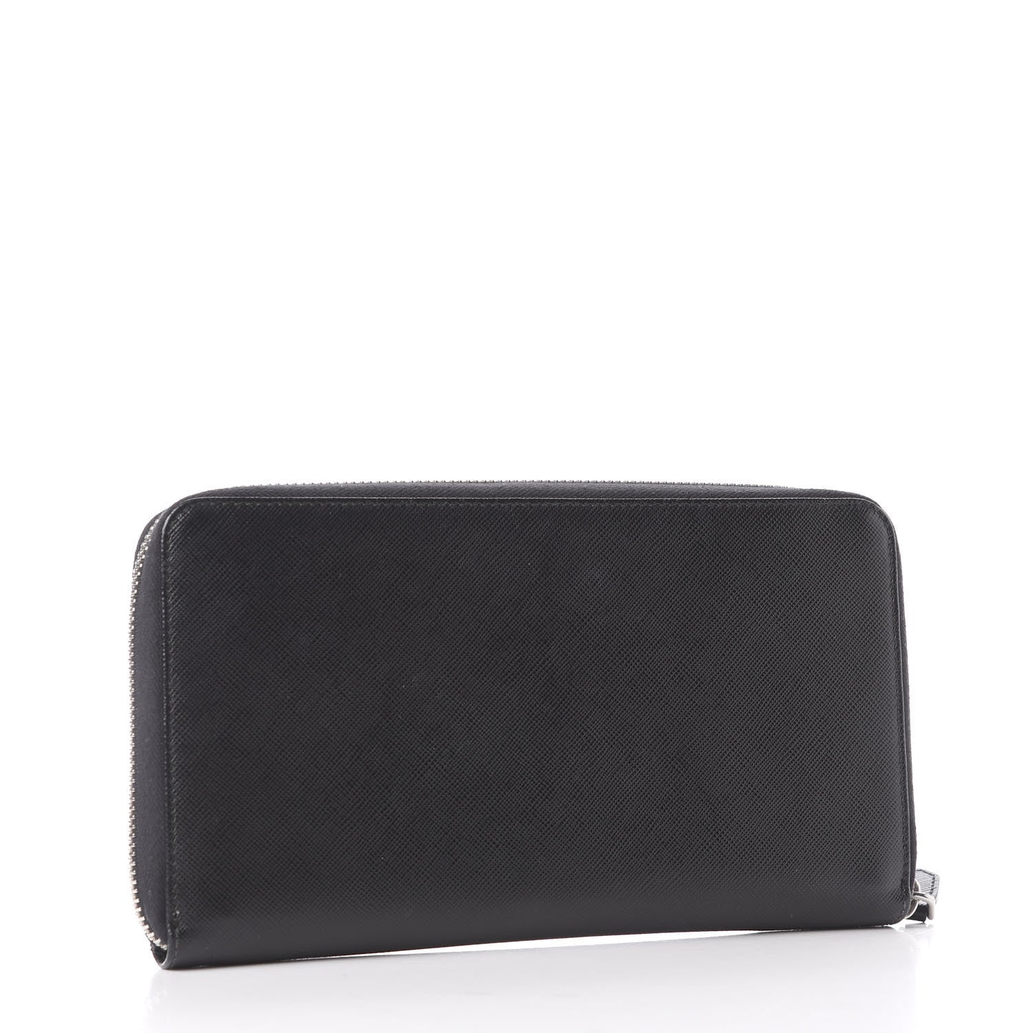 Prada Saffiano Metal Large Zip Around Travel Wallet Black 2 of 10