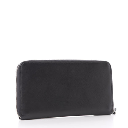 Prada Saffiano Metal Large Zip Around Travel Wallet Black 2 of 10