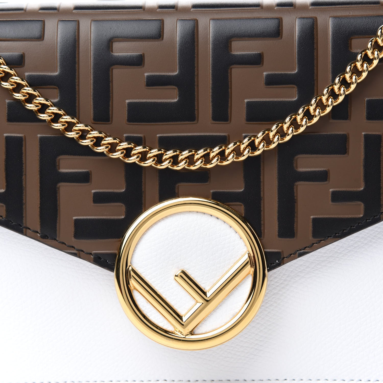 Fendi Vitello Cruise F is Fendi FF 1974 Embossed Medium Envelope Wallet On Chain Optical White Maya Black 10 of 10