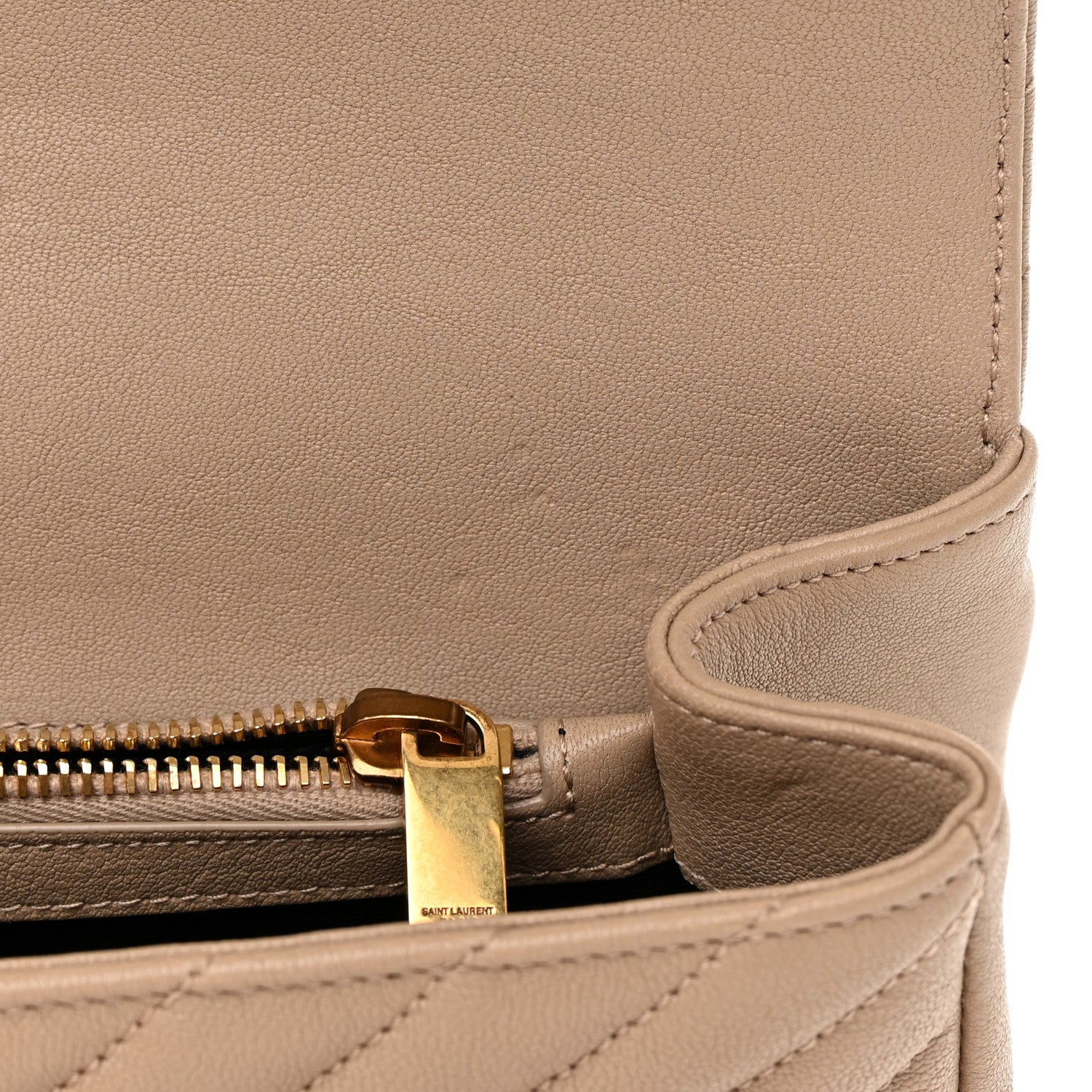 Saint Laurent Sheepskin Matelasse Chevron Monogram Medium College Bag Dark Beige 11 of 14