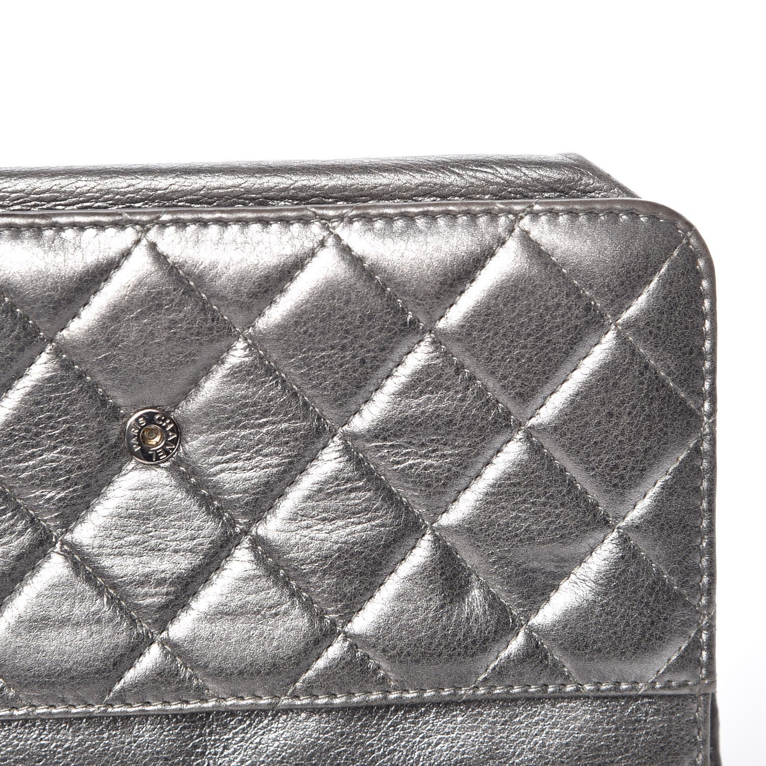 Chanel Metallic Calfskin Quilted Boy Wallet On Chain WOC Silver 11 of 13