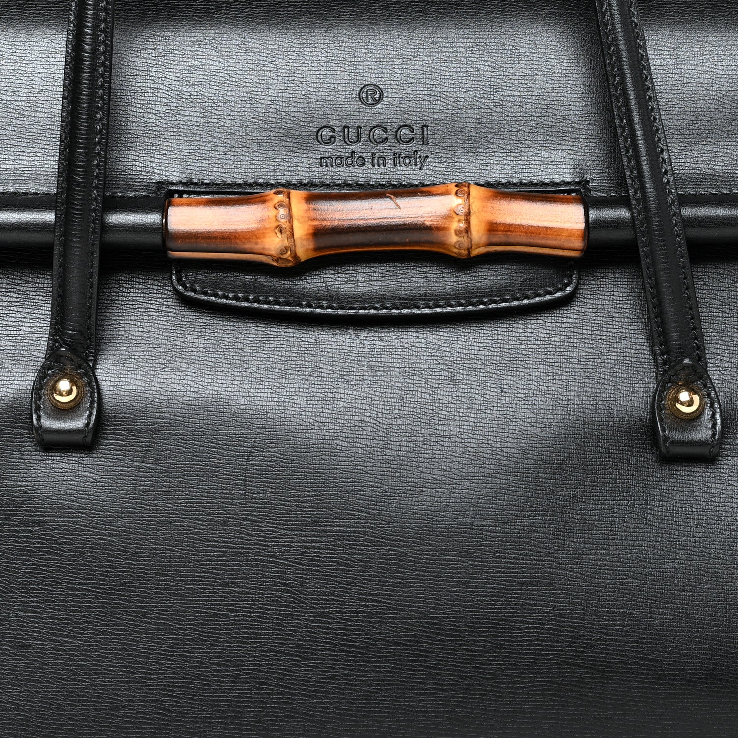 Gucci Calfskin Bamboo Bullet Top Handle Bag Black 8 of 13