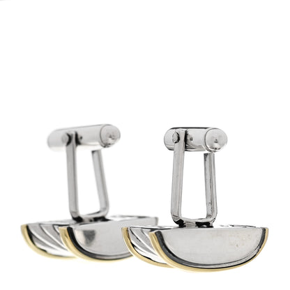 David Yurman Sterling Silver 14K Yellow Gold Cigar Band Cufflinks 3 of 4