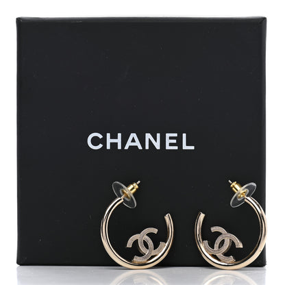 Chanel Metal Textured CC Hoop Earrings Gold 5 of 5