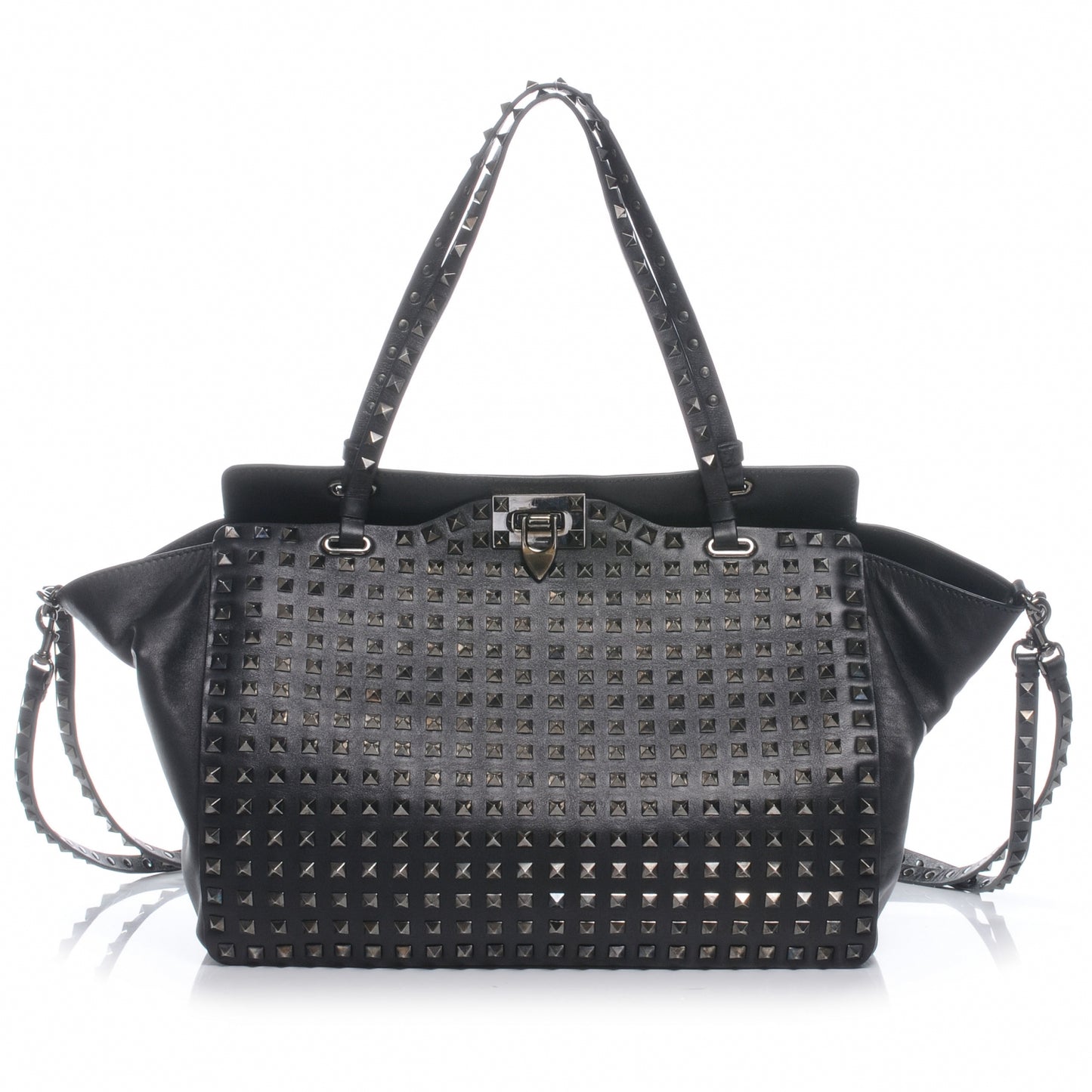 Vitello Medium Rockstud All Over Tote Black