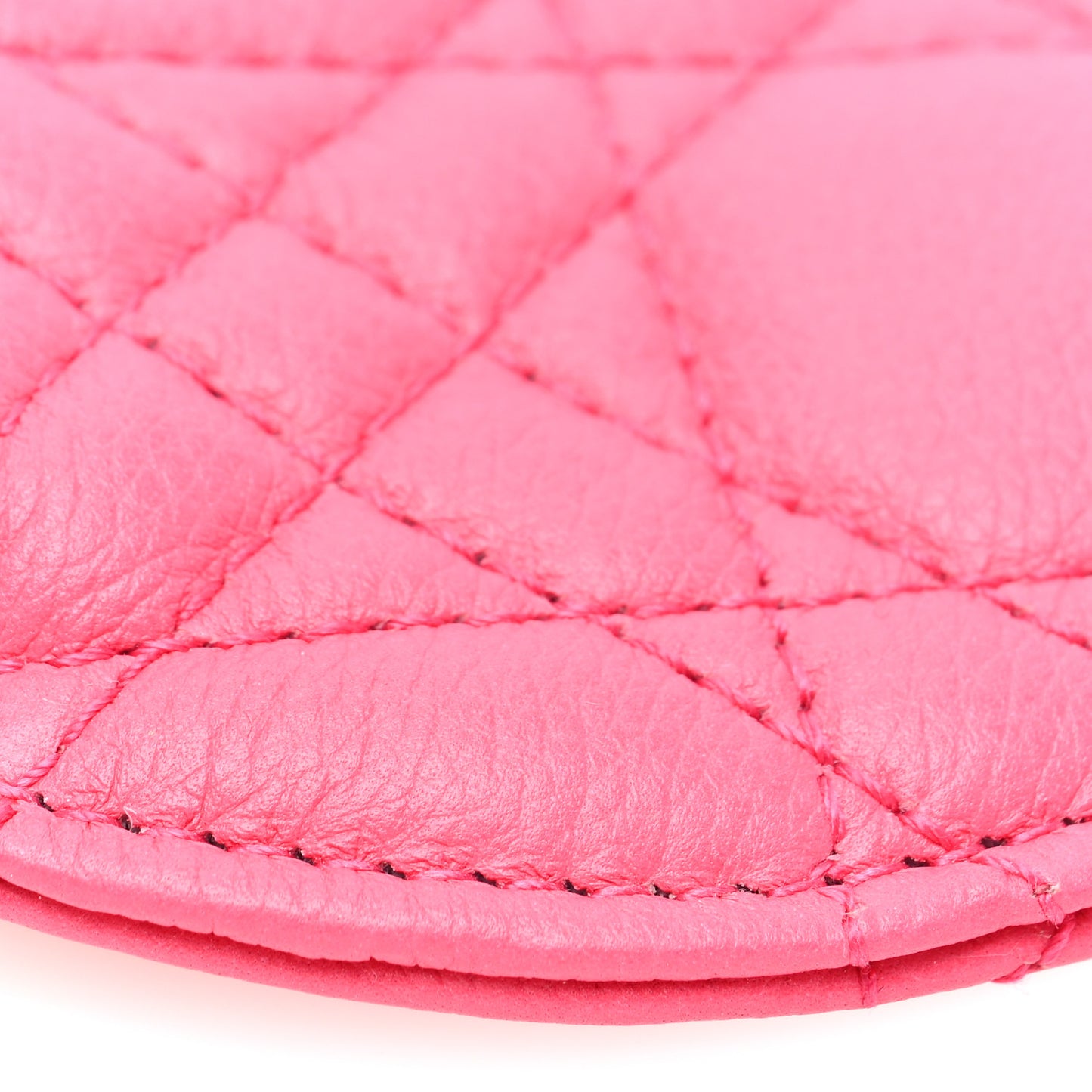 Supple Calfskin Cannage Round Caro Pouch With Chain Warm Fuchsia