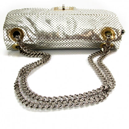 Chanel Metallic Crackled Calfskin Perforated Drill Flap Silver 6 of 12