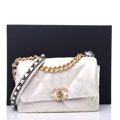 Chanel Iridescent Calfskin Quilted Medium Chanel 19 Flap White 11 of 11