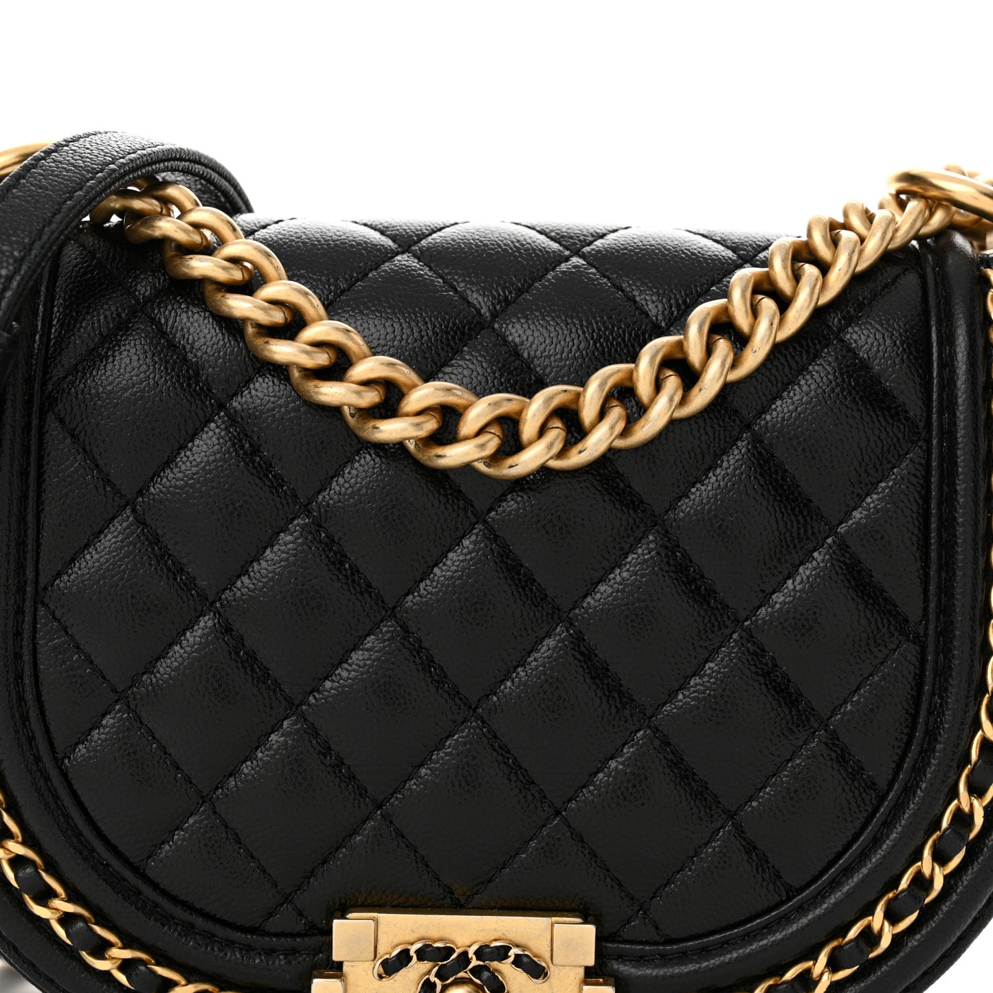 Caviar Quilted Small Chain Around Boy Messenger Bag Black