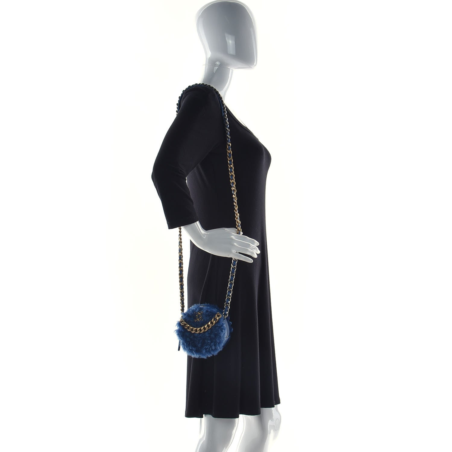 Chanel Shearling Sheepskin Chanel 19 Round Clutch With Chain Blue 2 of 10