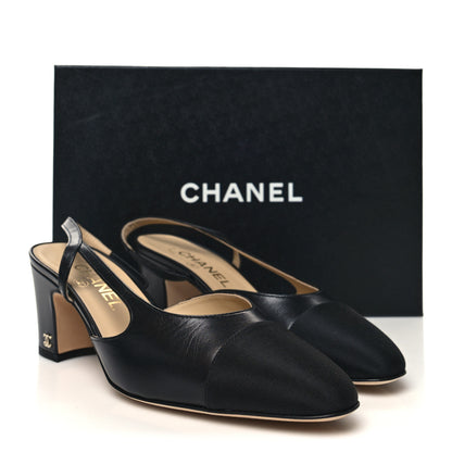 Chanel Goatskin Grosgrain Cap Toe CC Slingback Sandals 38.5 Black 9 of 9