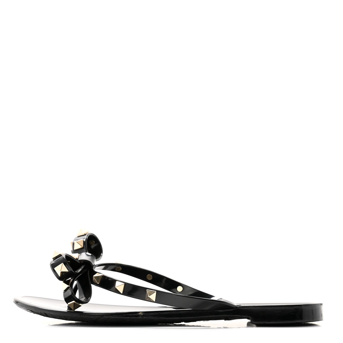 PVC Jelly Rockstud Bow Thong Sandals 37 Black