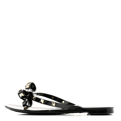 Valentino Garavani PVC Jelly Rockstud Bow Thong Sandals 37 Black 1 of 8