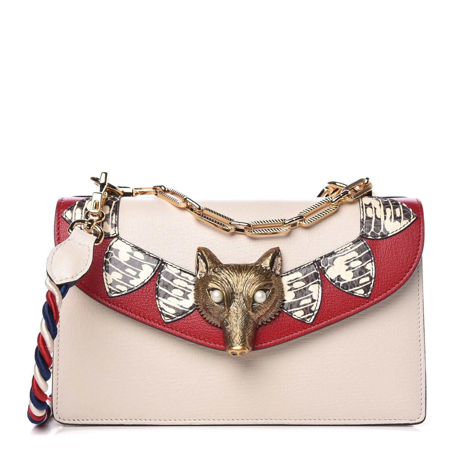 Goatskin Python Fox Broche Shoulder Bag White Red