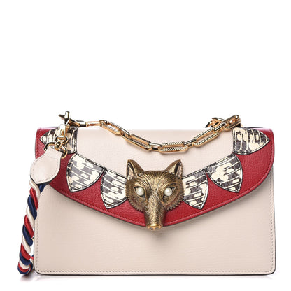 Gucci Goatskin Python Fox Broche Shoulder Bag White Red 1 of 7
