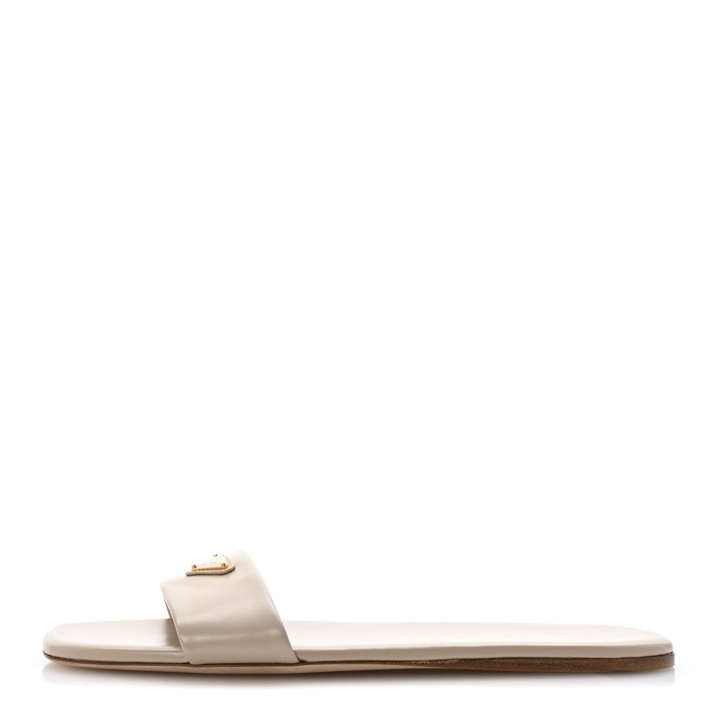 Nappa Metal Triangle Logo Flat Slide Sandals 39 Travertino