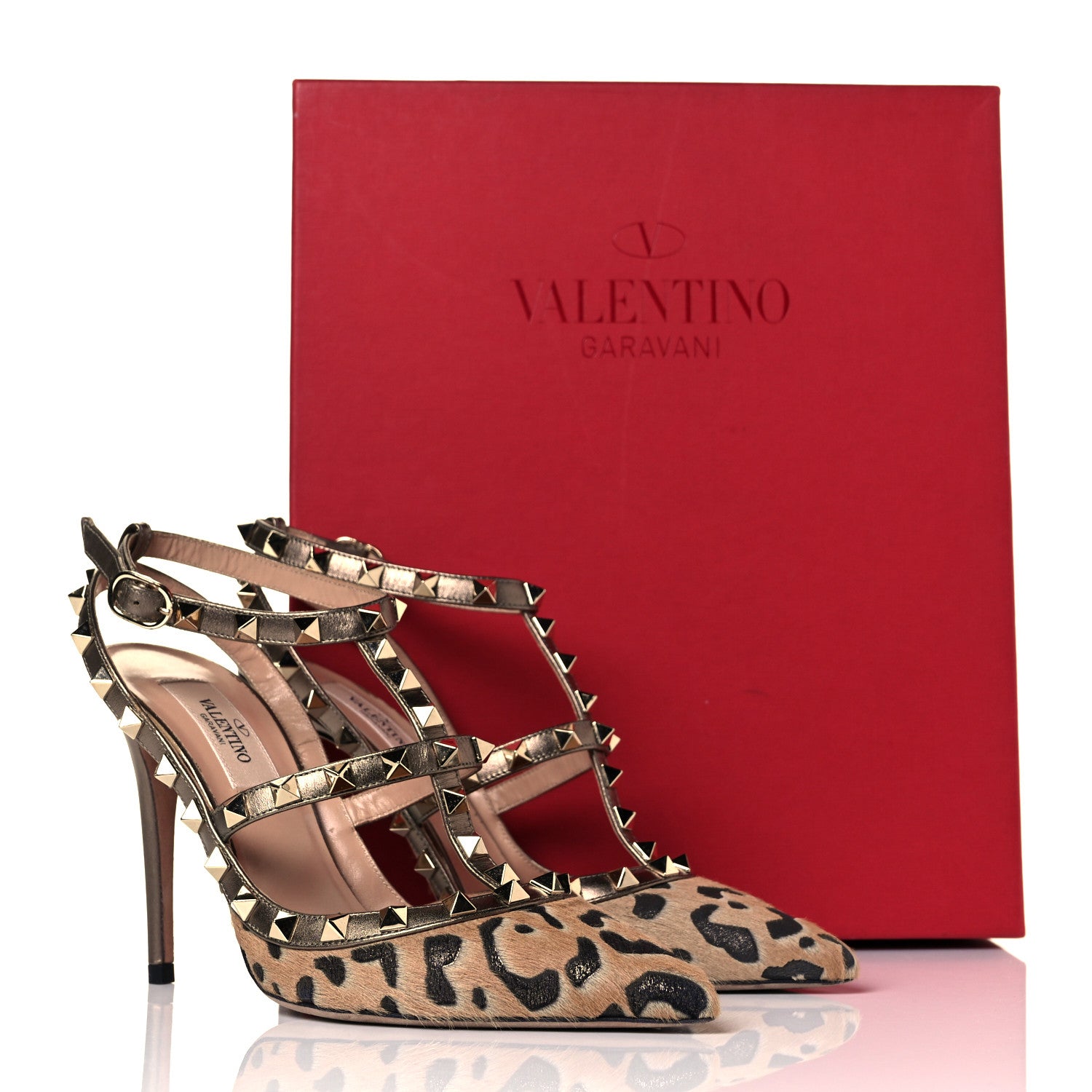 Valentino Garavani Calf Hair Leopard Print Rockstud Ankle Strap 100mm Pumps 36 Fucile Al Campion 10 of 10