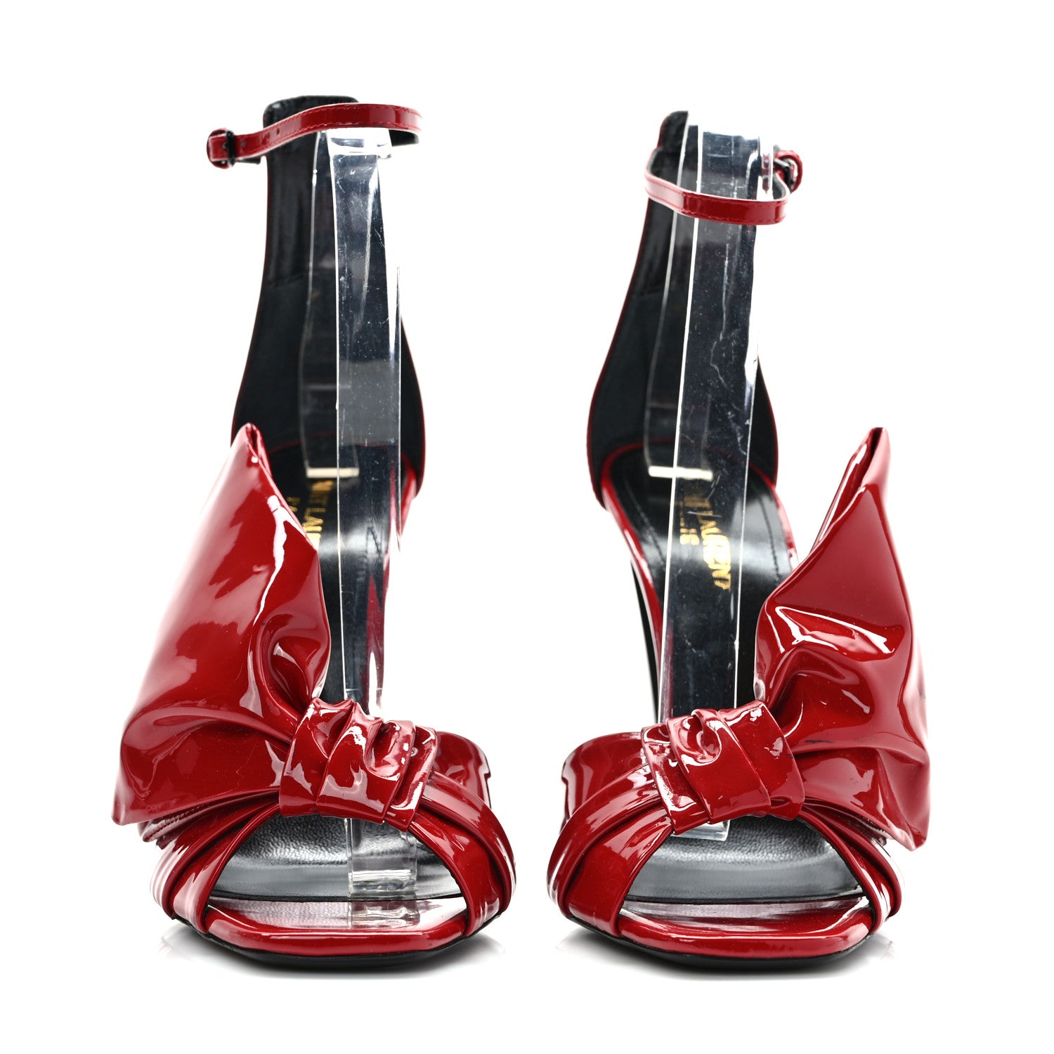Saint Laurent Patent Calfskin Freja 105 Bow Sandals 37 Rouge Eros 2 of 10
