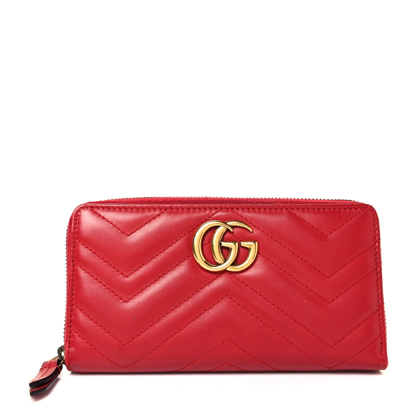 Calfskin Matelasse GG Marmont Zip Around Wallet Hibiscus Red