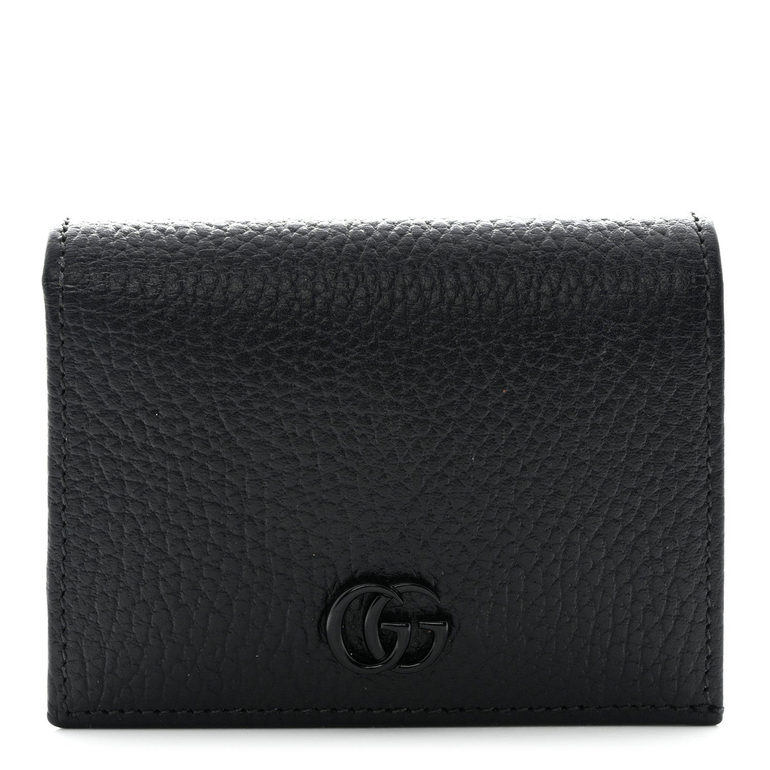 Gucci Dollar Calfskin Enamel Monochrome GG Marmont Card Case Black 1 of 11