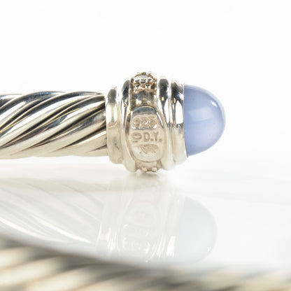 David Yurman Sterling Silver Diamond Chalcedony 7mm Cable Classics Bracelet 4 of 5