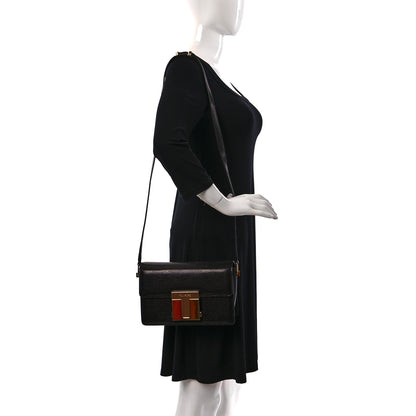 Tom Ford Shiny Calfskin Lizard Embossed T Clasp Shoulder Bag Black 2 of 8