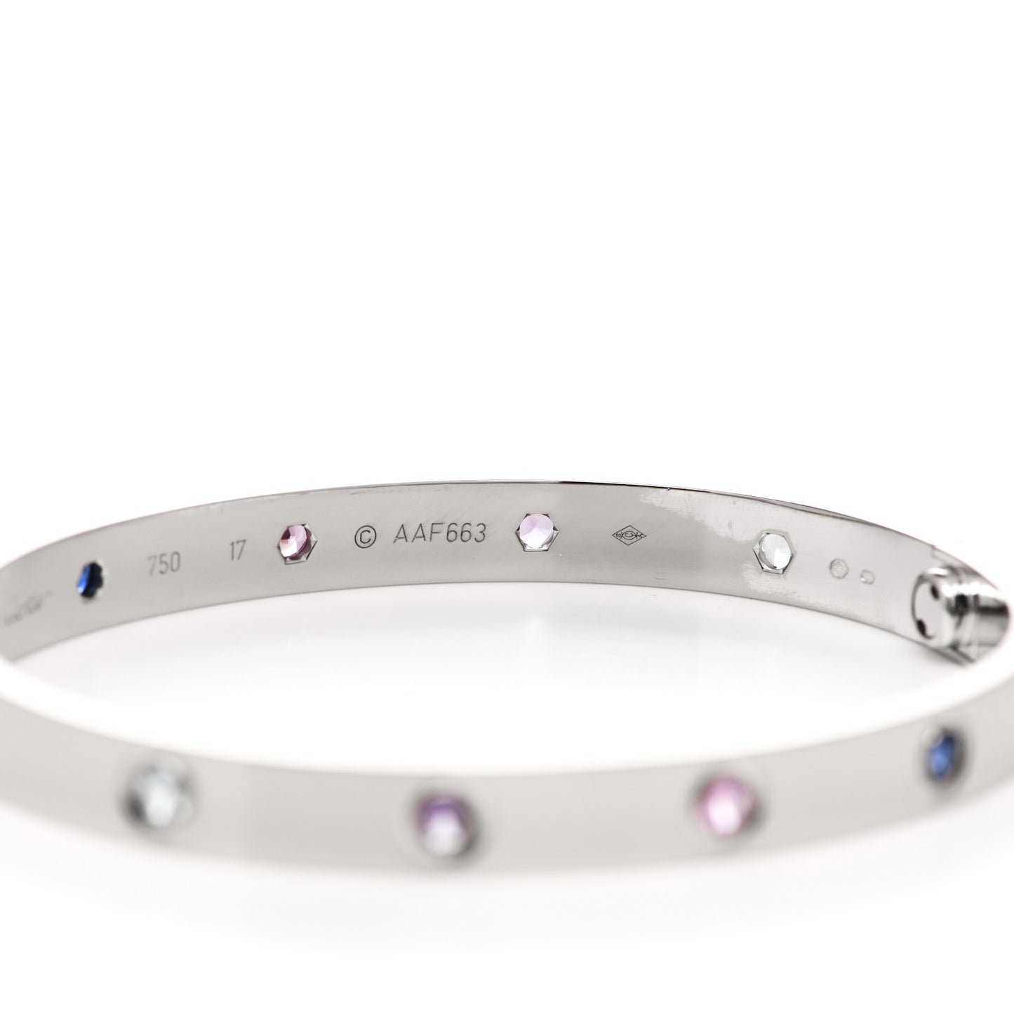 18K White Gold Aquamarine Sapphire Spinel Amethyst LOVE Bracelet 17