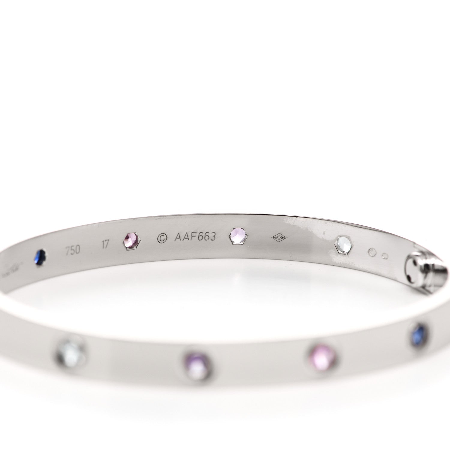 Cartier 18K White Gold Aquamarine Sapphire Spinel Amethyst LOVE Bracelet 17 4 of 8