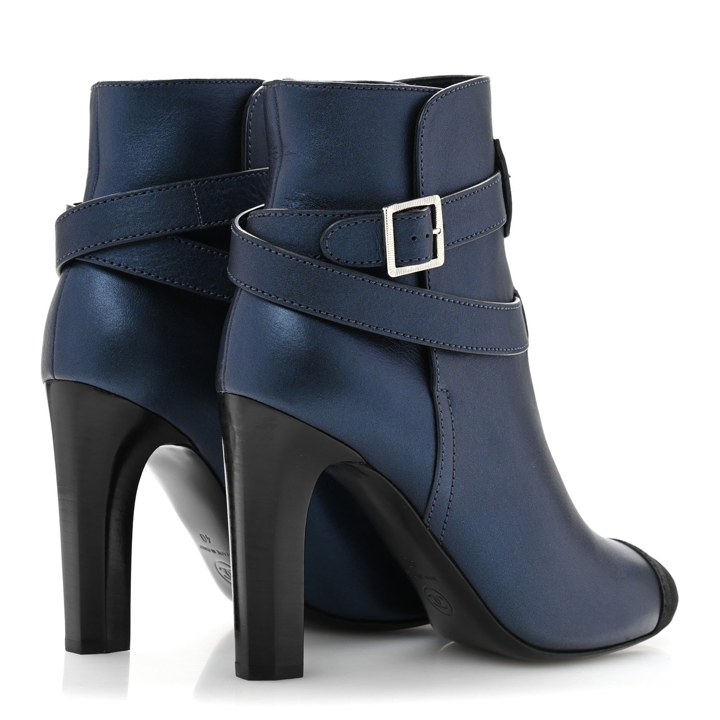 Calfskin Suede Cap Toe CC Short Boots 40 Navy Black