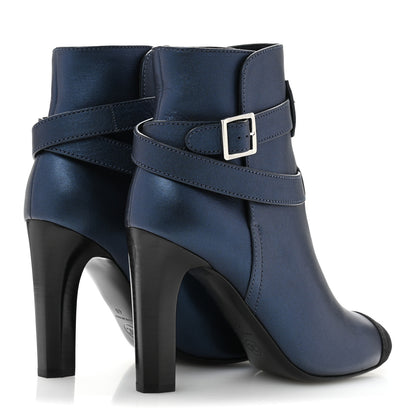 Chanel Calfskin Suede Cap Toe CC Short Boots 40 Navy Black 5 of 9