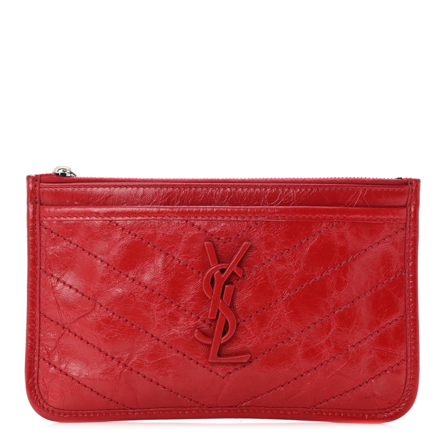 Saint Laurent Crinkled Calfskin Matelasse Niki Bill Pouch Red 1 of 10