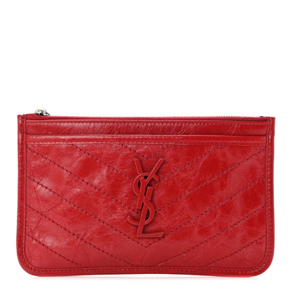 Saint Laurent Crinkled Calfskin Matelasse Niki Bill Pouch Red 1 of 10