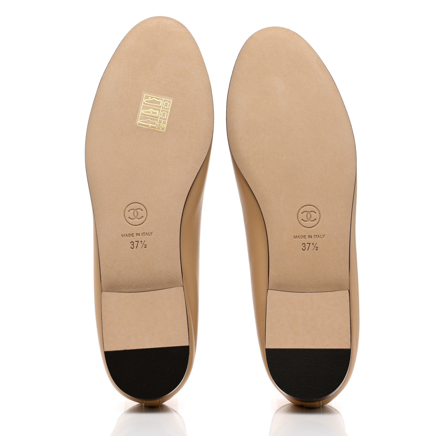Chanel Lambskin Cap Toe CC Ballerina Flats 37.5 Beige Black 5 of 9