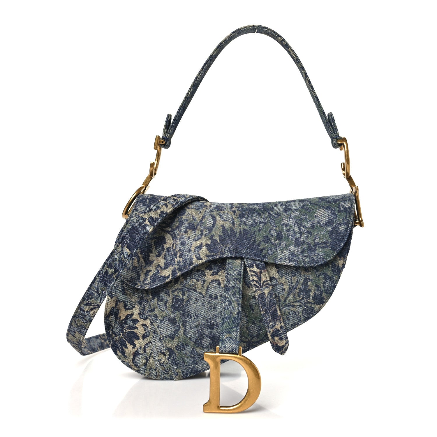 Christian Dior Denim Brocart Embroidered Saddle Bag Blue 1 of 11