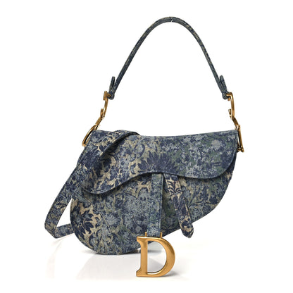 Christian Dior Denim Brocart Embroidered Saddle Bag Blue 1 of 11