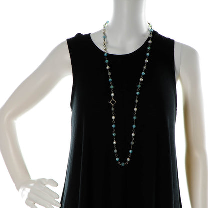 David Yurman Sterling Silver Pearl Aquamarine Chalcedony 14mm Quatrefoil Necklace 2 of 5