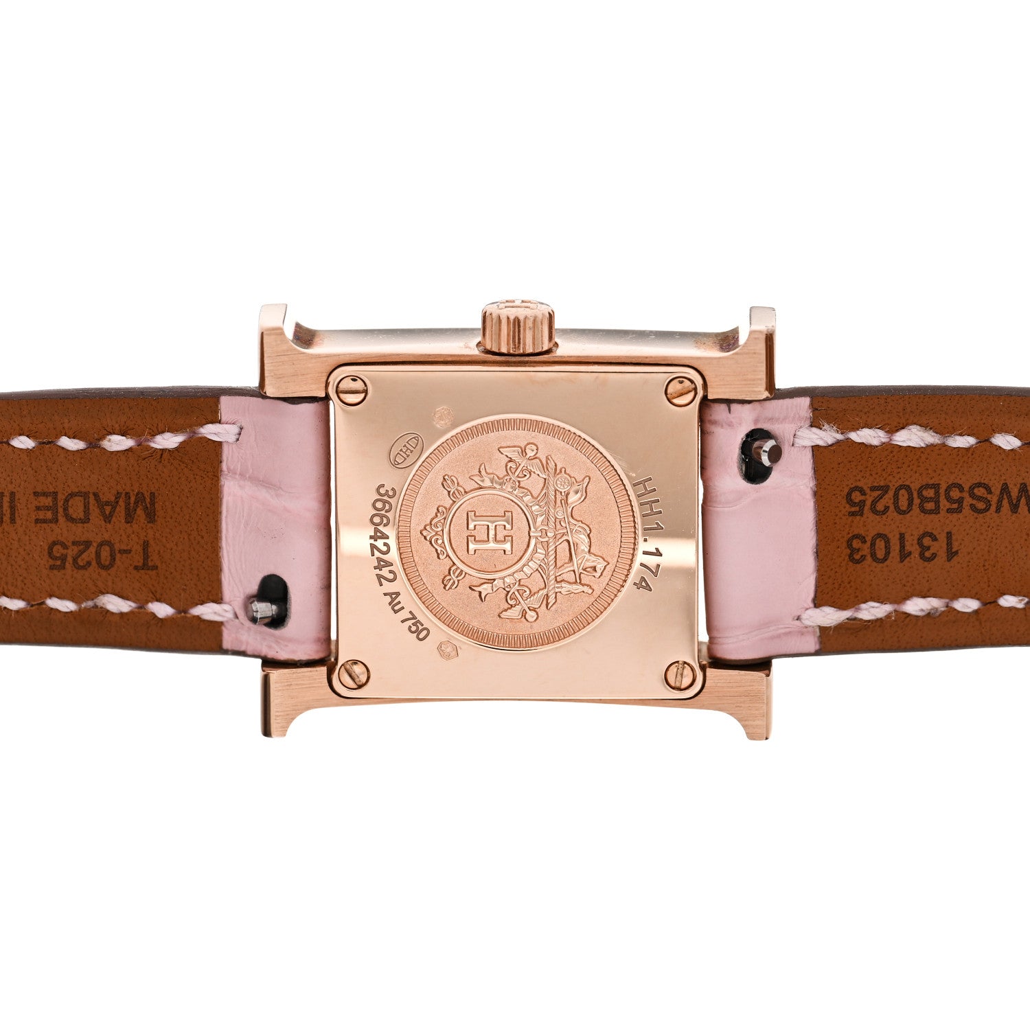Hermes 18K Rose Gold Alligator Diamond Bezel Rose Opal 17.2mm