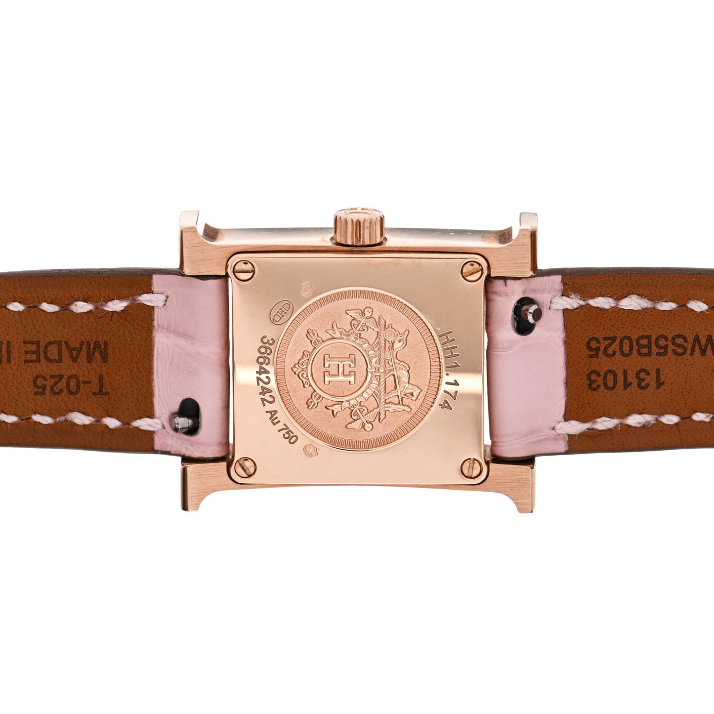 18K Rose Gold Alligator Diamond Bezel Rose Opal 17.2mm Heure H Hour Quartz Watch Rose Pale